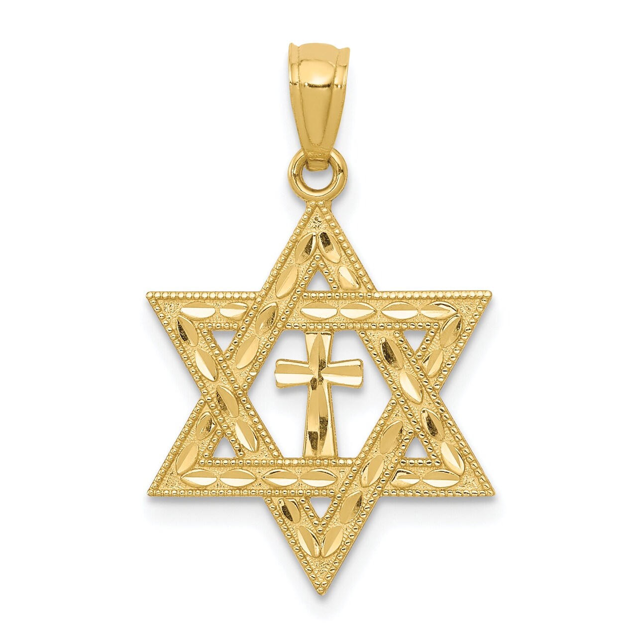 14k Yellow Gold Diamond-Cut Star Of David With Cross Pendant - Measures 16x16mm - JewelryWeb
